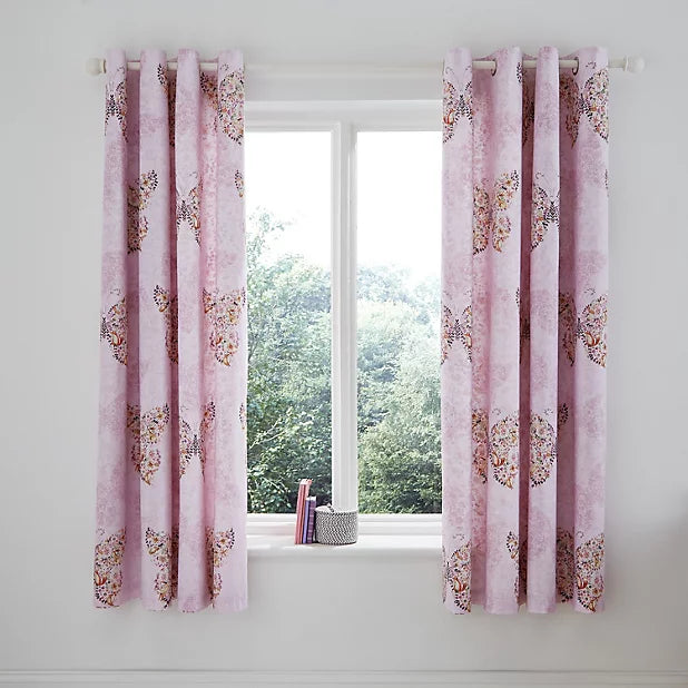 Pink Enchanted Butterfly 66x72" Eyelet Catherine Lansfield Curtains