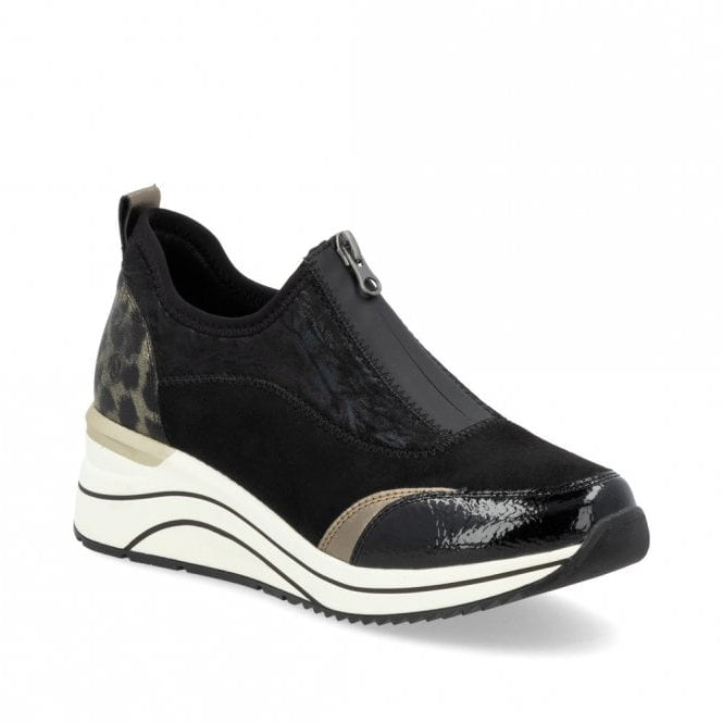 Remonte Ladies Leopard Black and Bronze Patent Leather Sneakers
