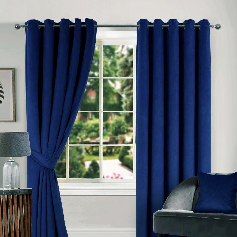 Thermal Navy Velour Curtains