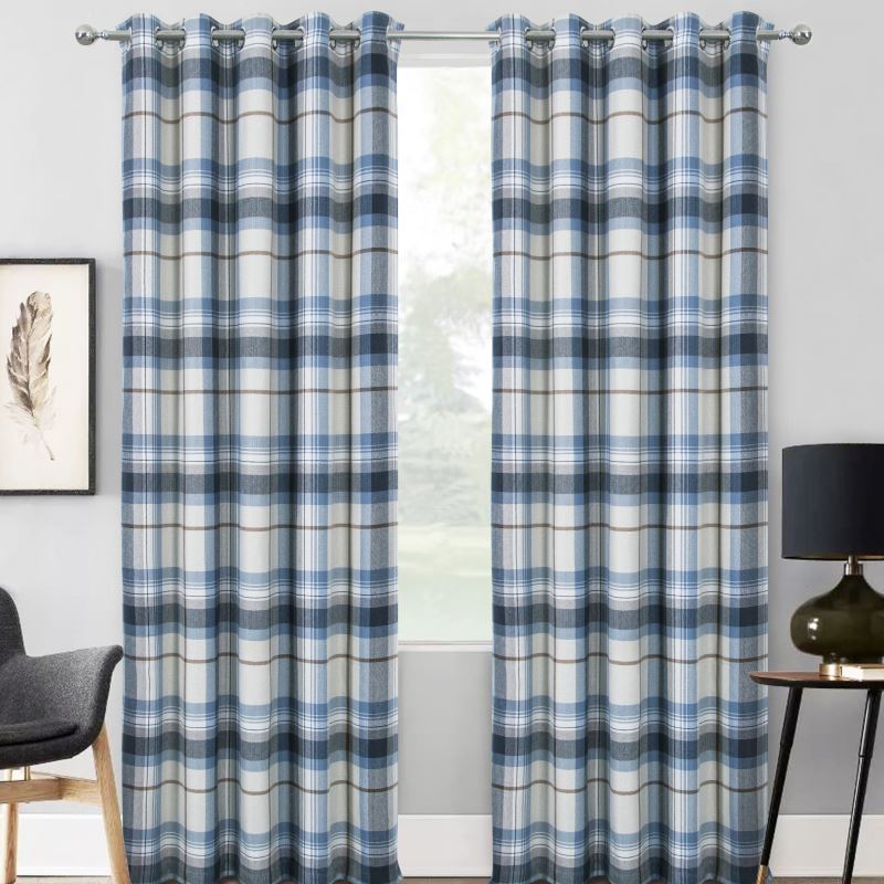 Navy 'Warrington' Faux Wool Lined Blackout Eyelet Curtains
