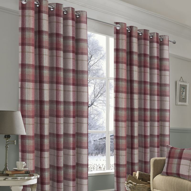 Red Plaid 'Warrington' Lined Ring Top Curtains