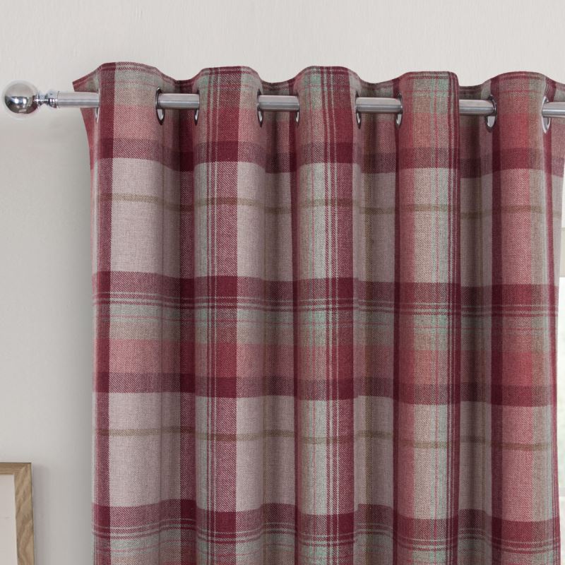 Red Tartan 'Warrington' Lined Ring Top Curtains