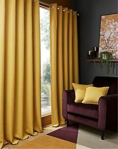 Hugo Ochre Woven UV Protect Ring Top Curtains