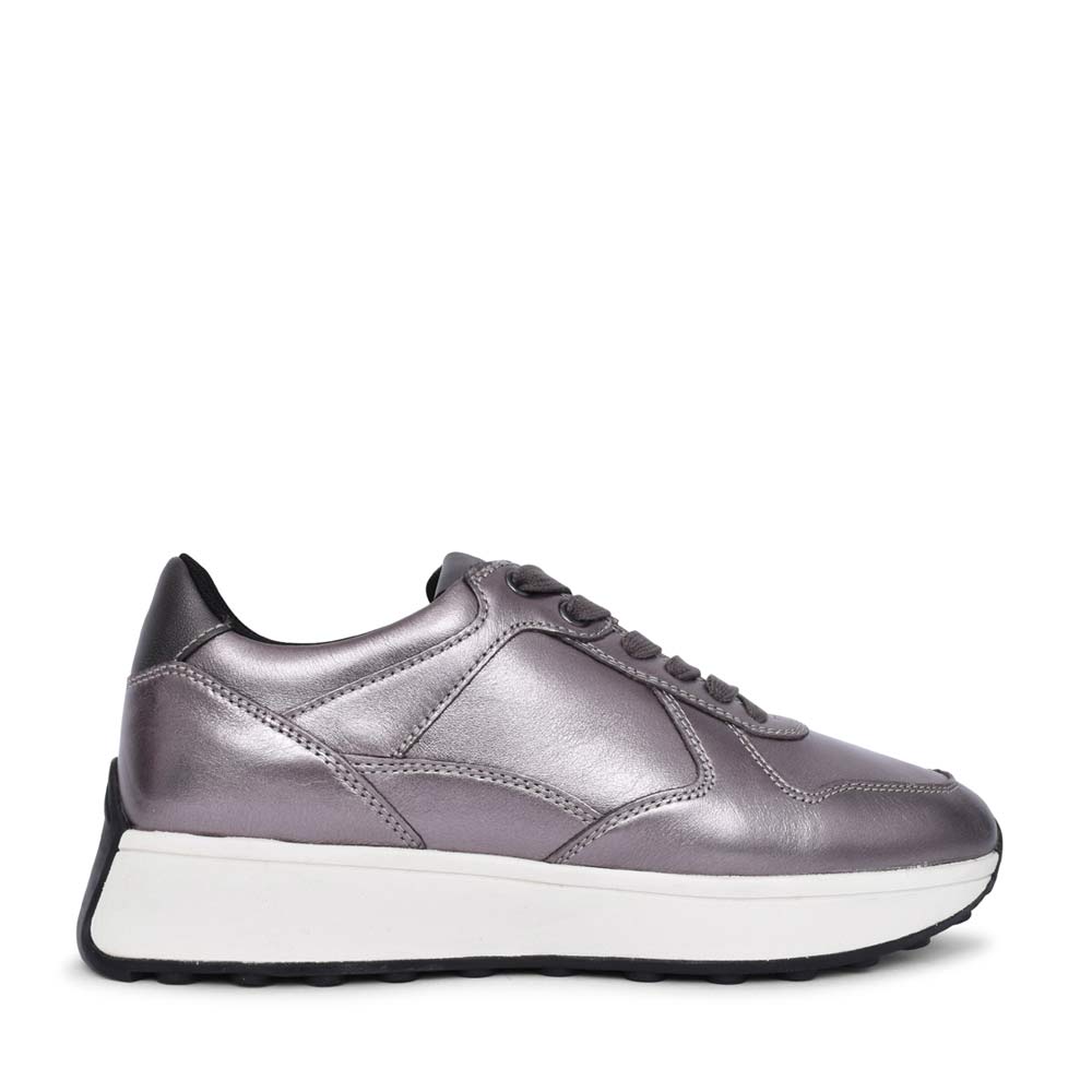 Geox Metallic Grey Leather Ladies Sneakers