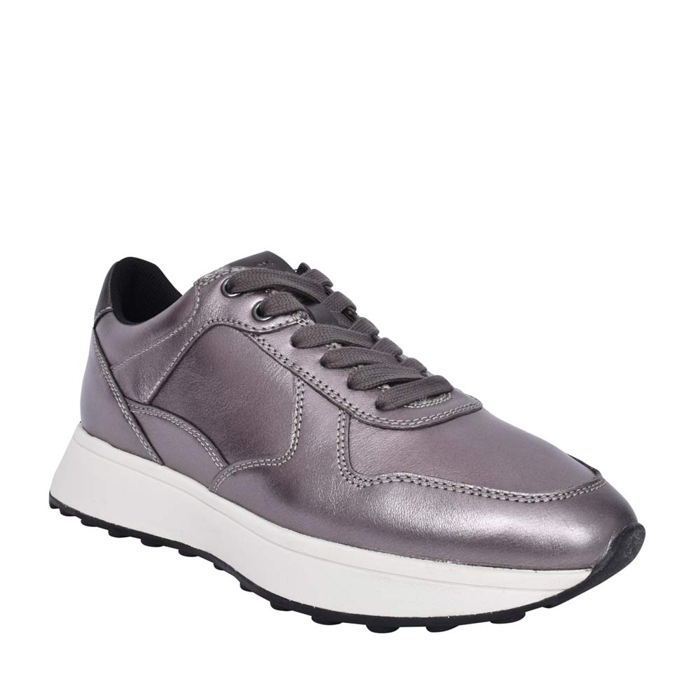 Geox Metallic Grey Leather Ladies Sneakers