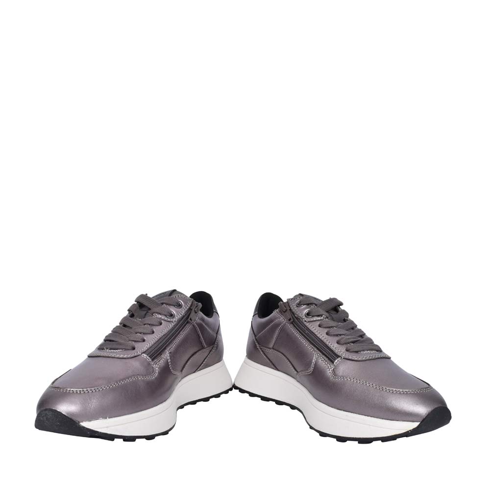 Geox Metallic Grey Leather Ladies Sneakers