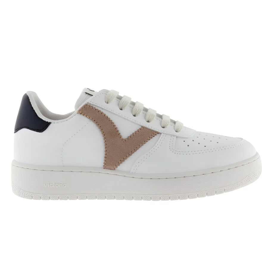 Victoria Cuarzo White Trainers with Beige and Navy Detail
