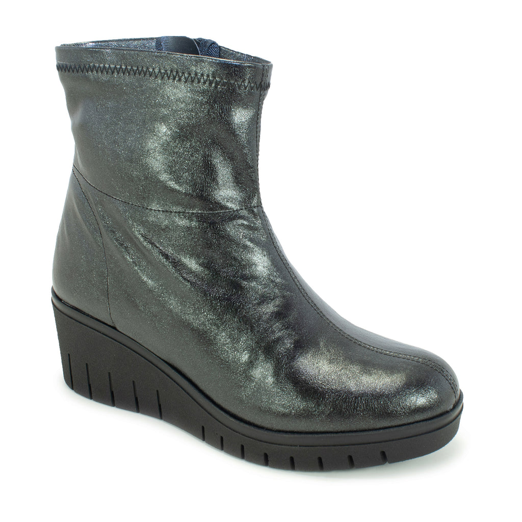 Ladies Black Wedge Leather Ankle Comfort Boots
