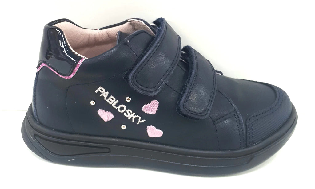 Pablosky Navy and Pink Heart Leather Booties