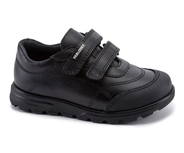 Pablosky Black Leather Velcro Shoes