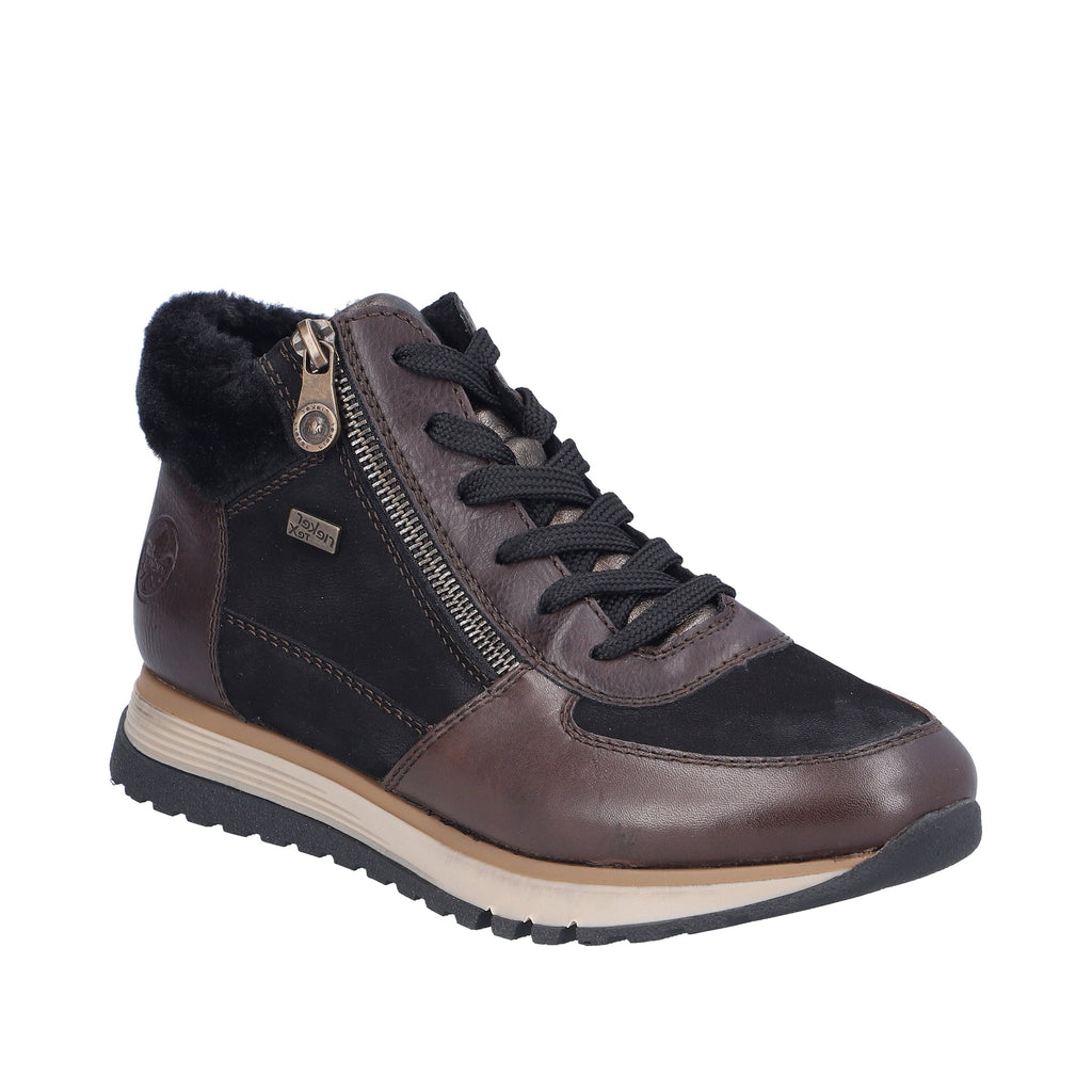 Rieker Black and Brown Leather Waterproof High Top Trainers