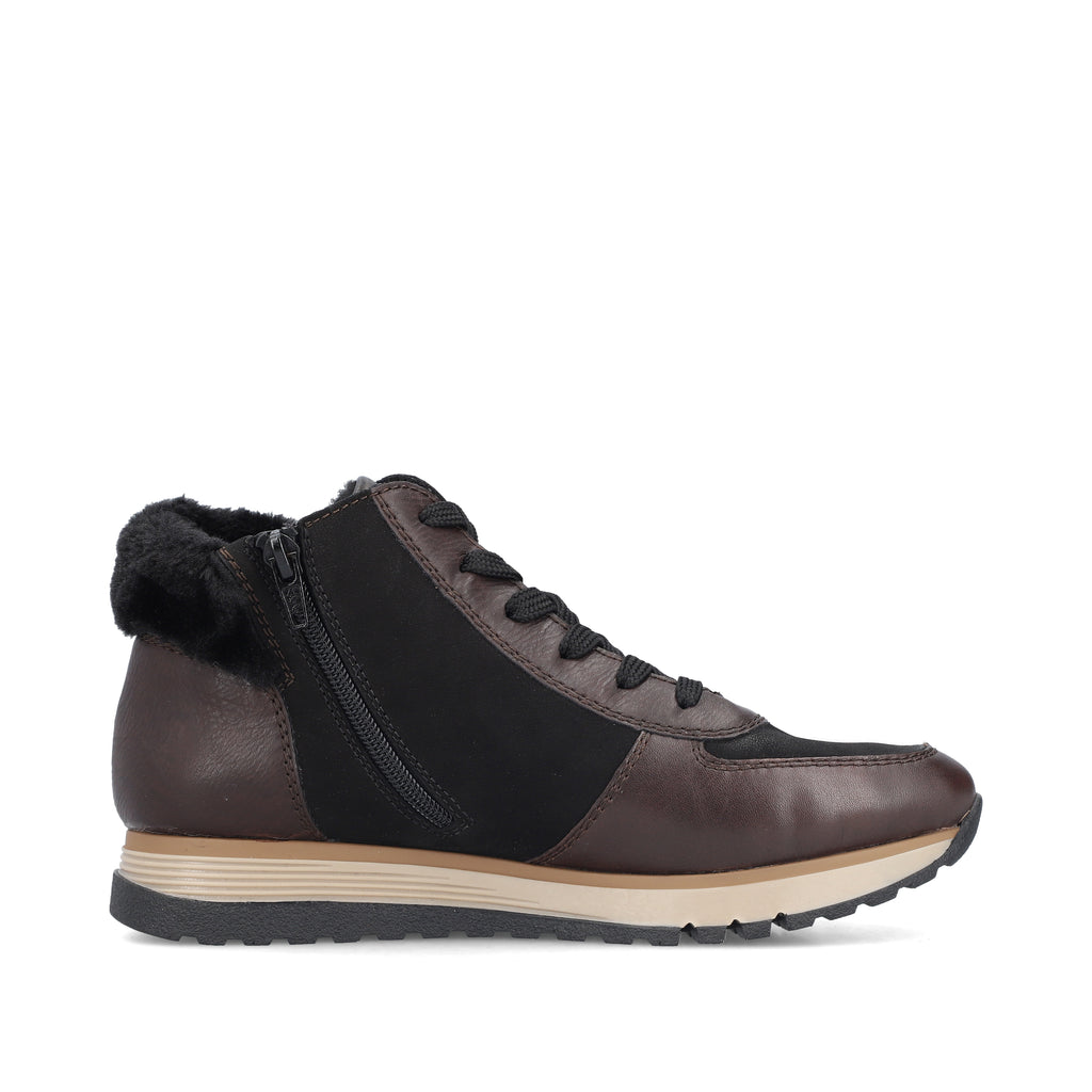 Rieker Black and Brown Leather Waterproof High Top Trainers