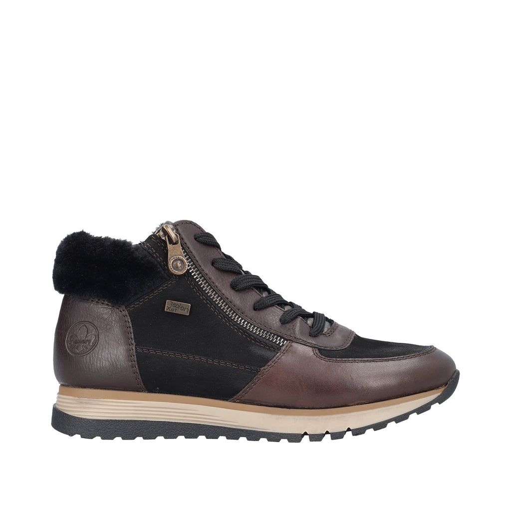 Rieker Black and Brown Leather Waterproof High Top Trainers