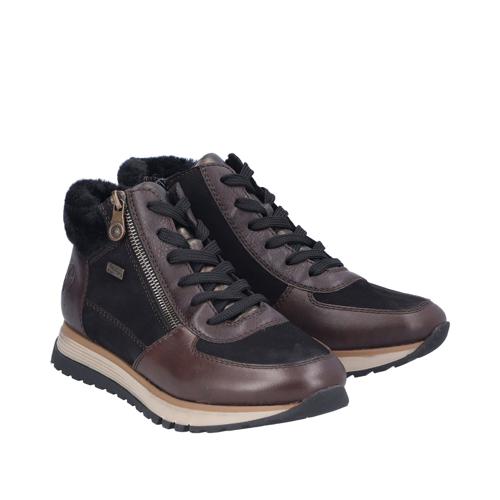 Rieker Black and Brown Leather Waterproof High Top Trainers