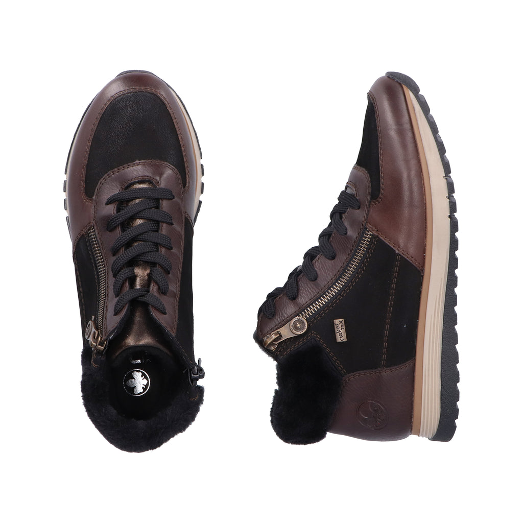 Rieker Black and Brown Leather Waterproof High Top Trainers