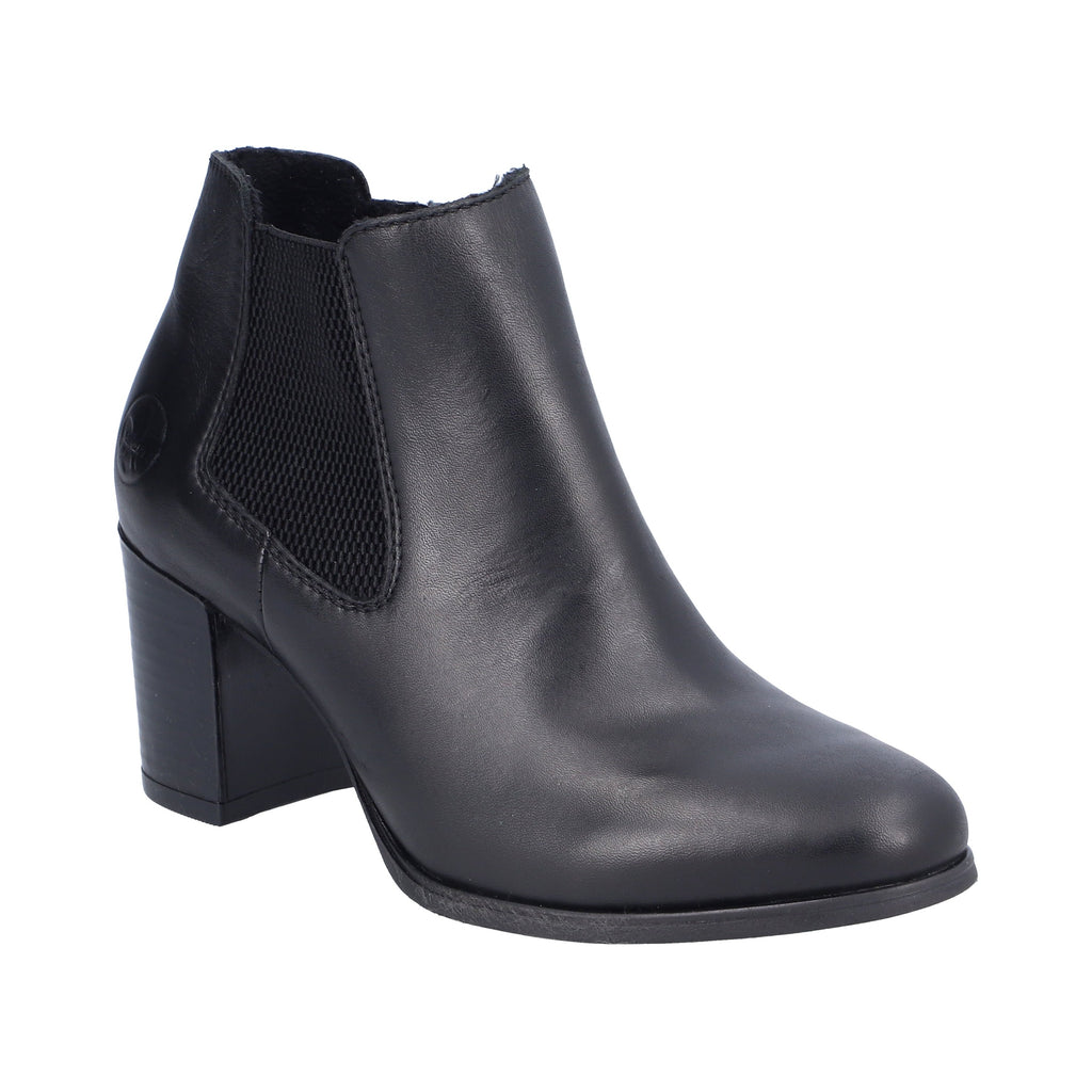 Rieker Black Leather Heeled Ankle Boots