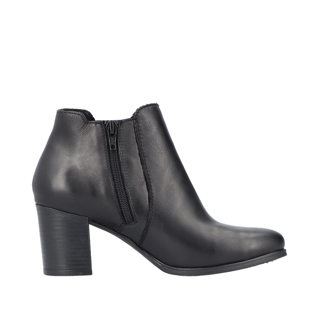 Rieker Black Leather Heeled Ankle Boots