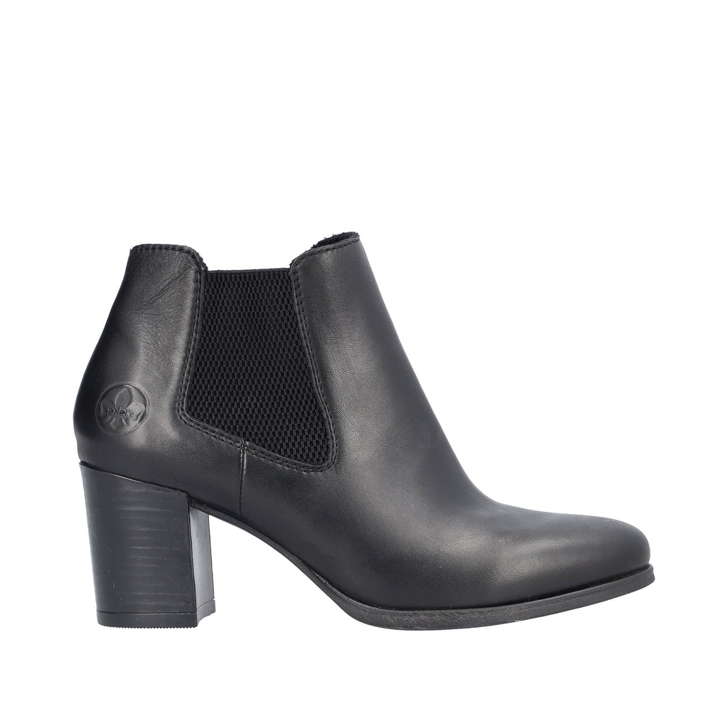 Rieker Black Leather Heeled Ankle Boots