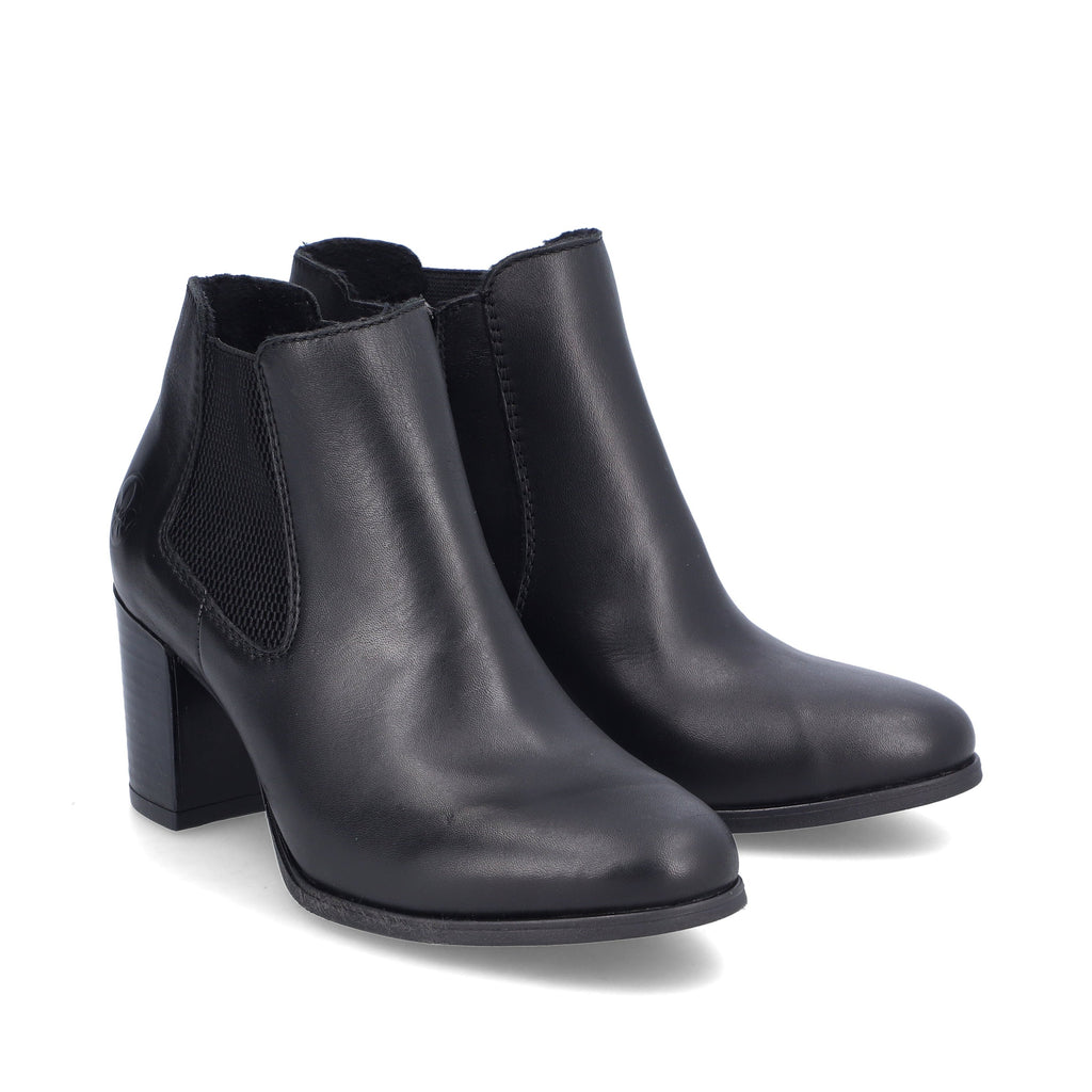 Rieker Black Leather Heeled Ankle Boots