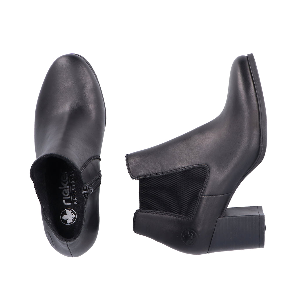 Rieker Black Leather Heeled Ankle Boots