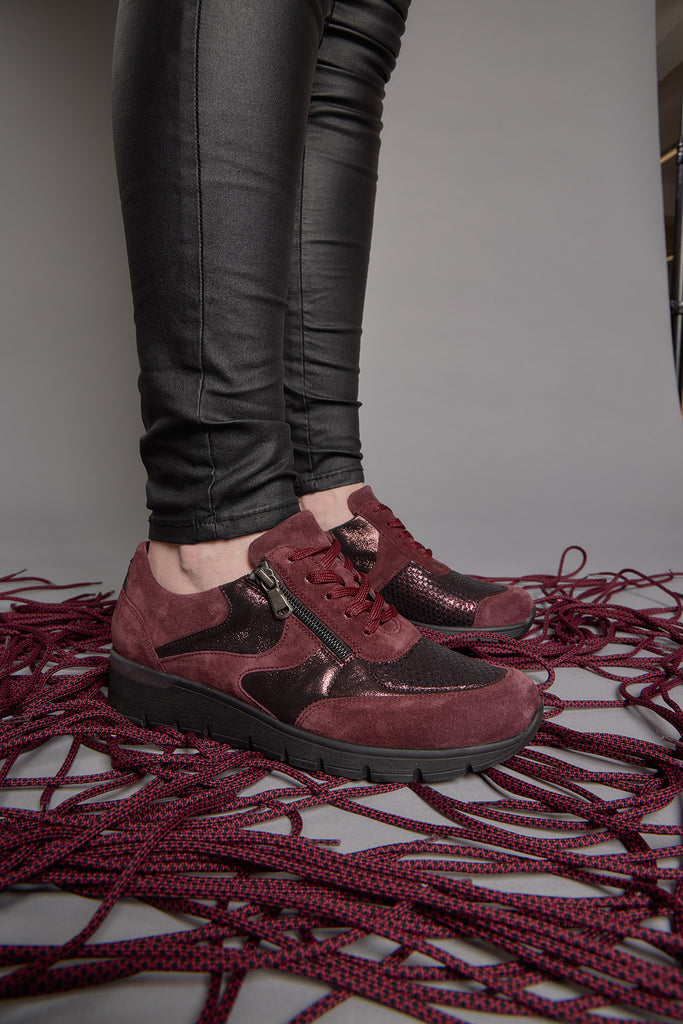 Waldlaufer Ladies Burgundy Suede Leather Sneakers