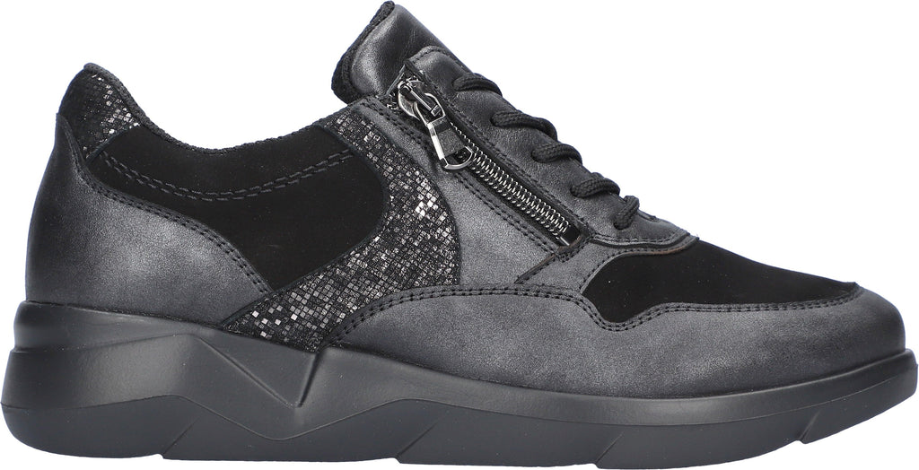 Waldlaufer Ladies Black Leather and Suede Trainers