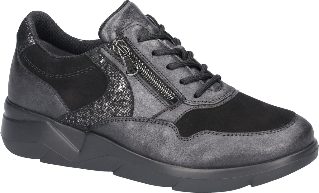Waldlaufer Ladies Black Leather and Suede Trainers