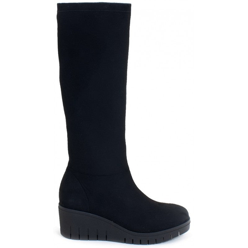 Ladies Black Suede Comfort Wedge Boots