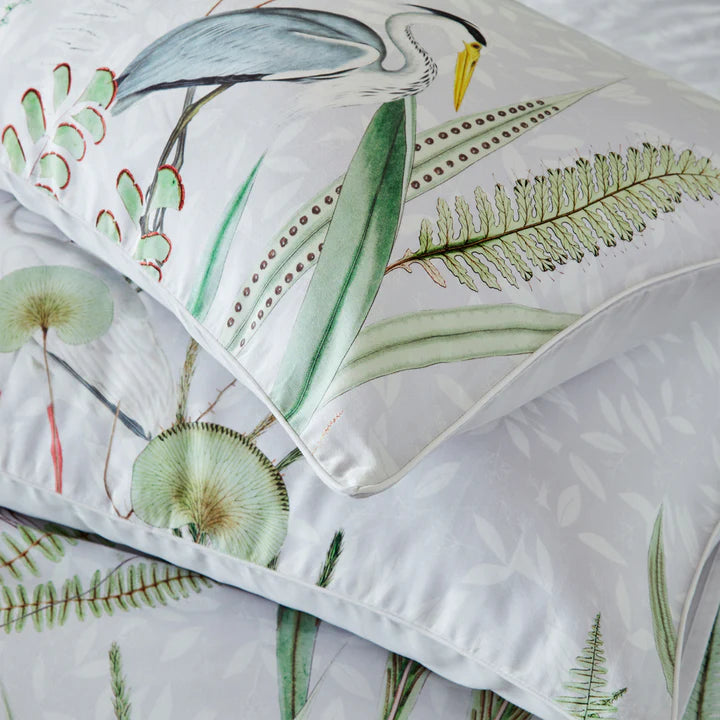 close up shot of Aaliyah Botanical 200 thread Cotton Sateen Piped Duvet Cover