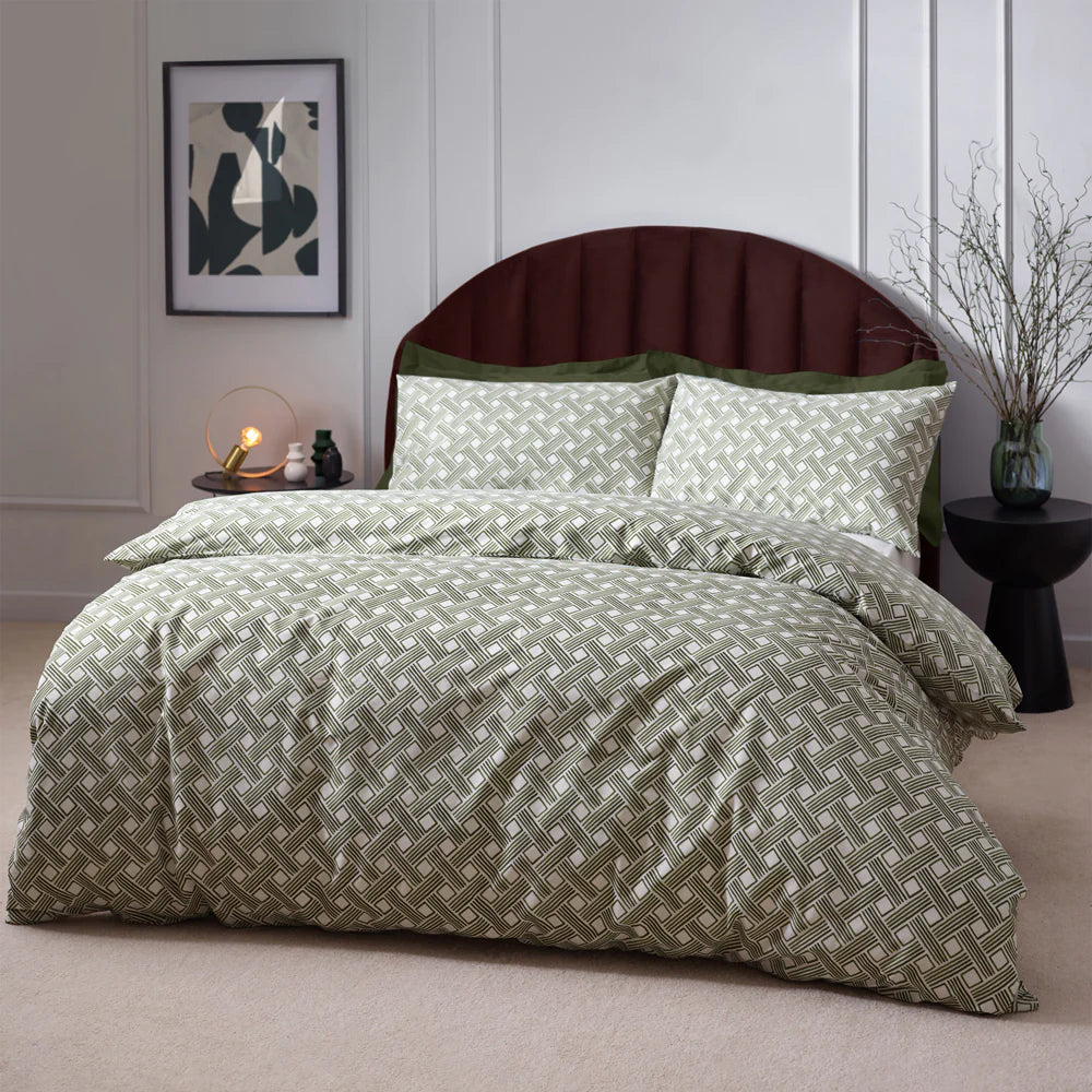 Alexa Abstract Olive Cotton Rich Duvet Cover Set