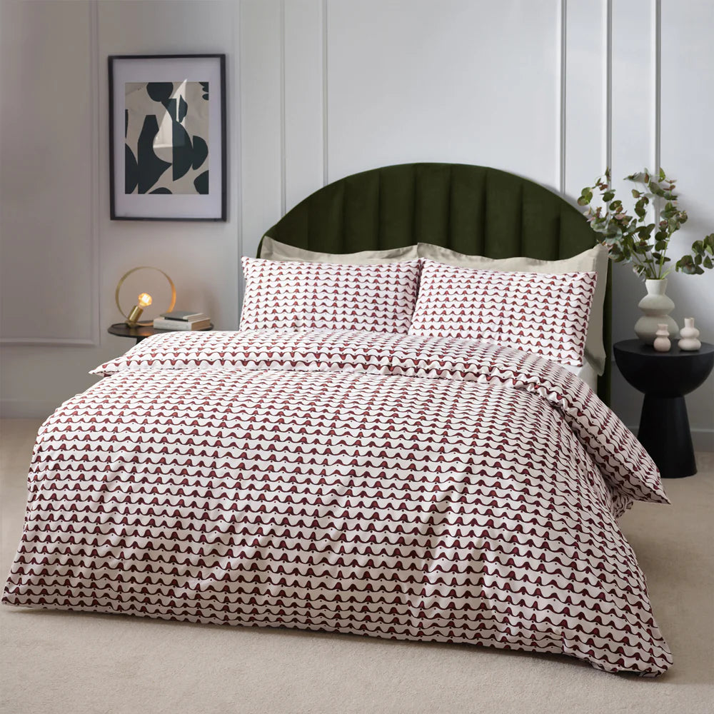 Avery Red Abstract Cotton Rich Duvet Cover Set