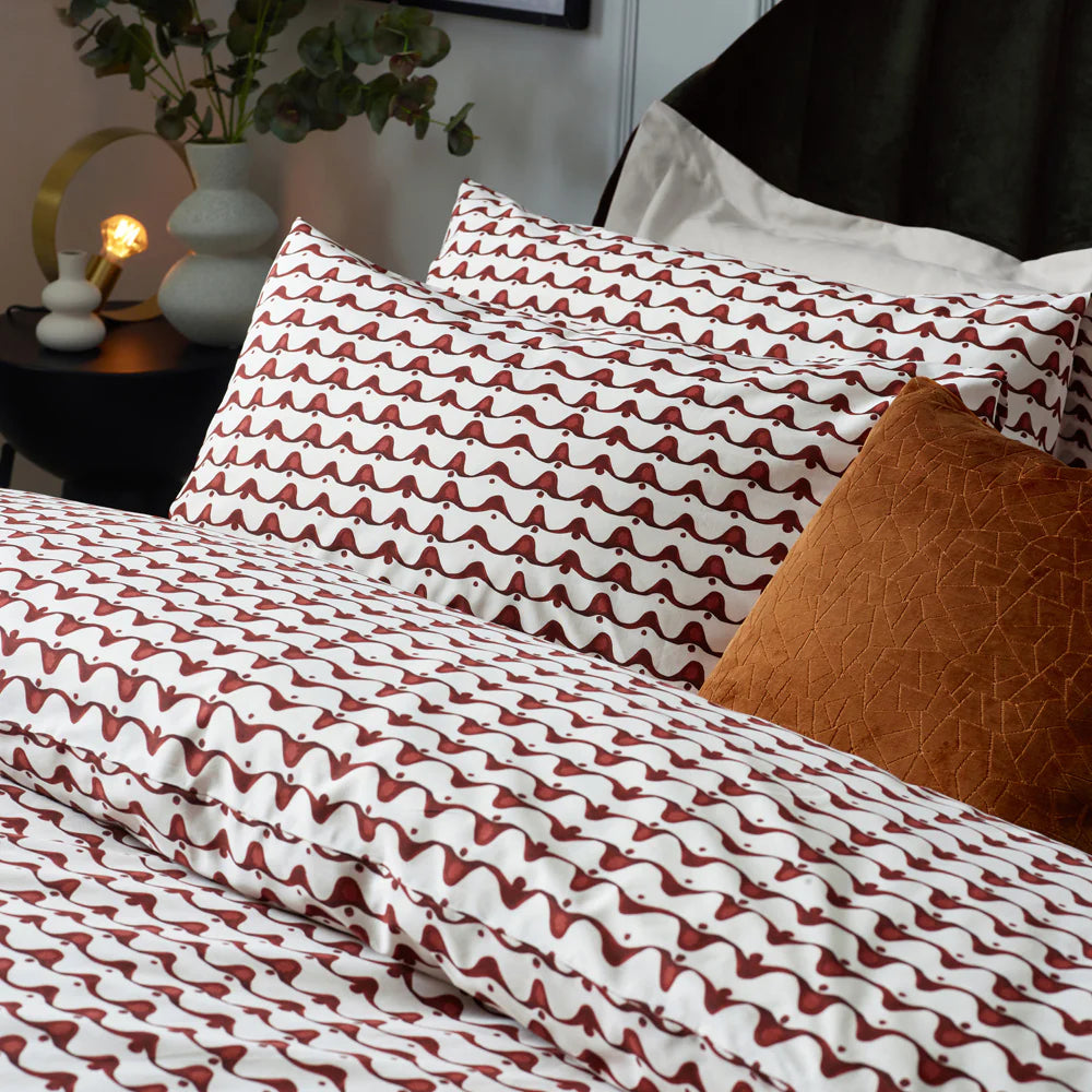 Avery Red Abstract Cotton Rich Duvet Cover Set