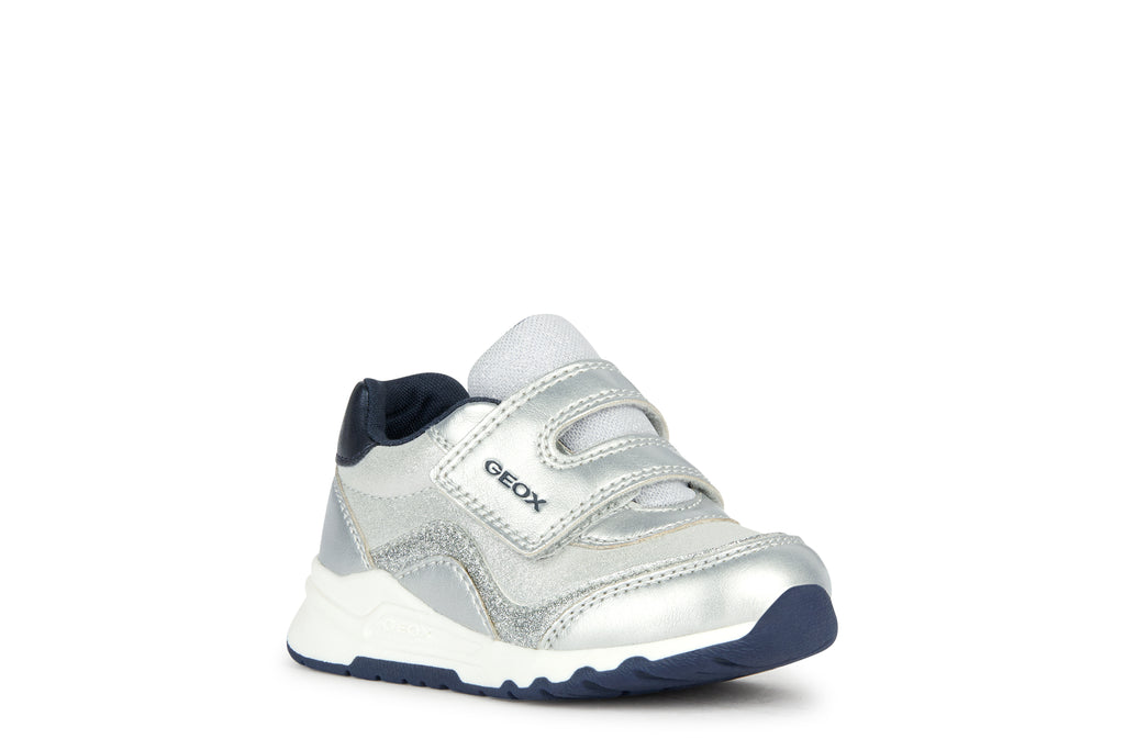 Geox Pyrip Sparkly Silver and Navy Trainers