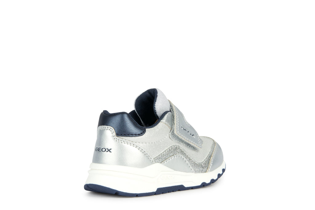 Geox Pyrip Sparkly Silver and Navy Girls Trainers