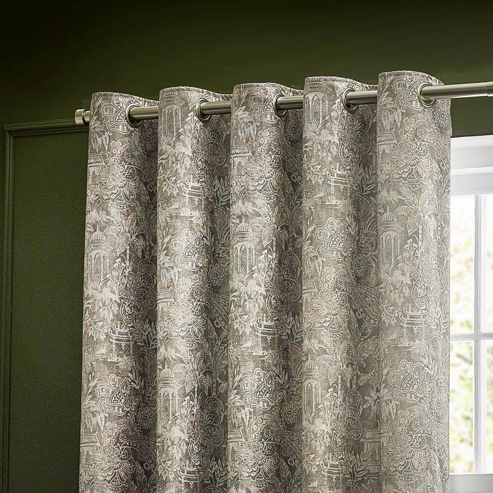 close up of Bengal Eyelet Lined Curtains Sage