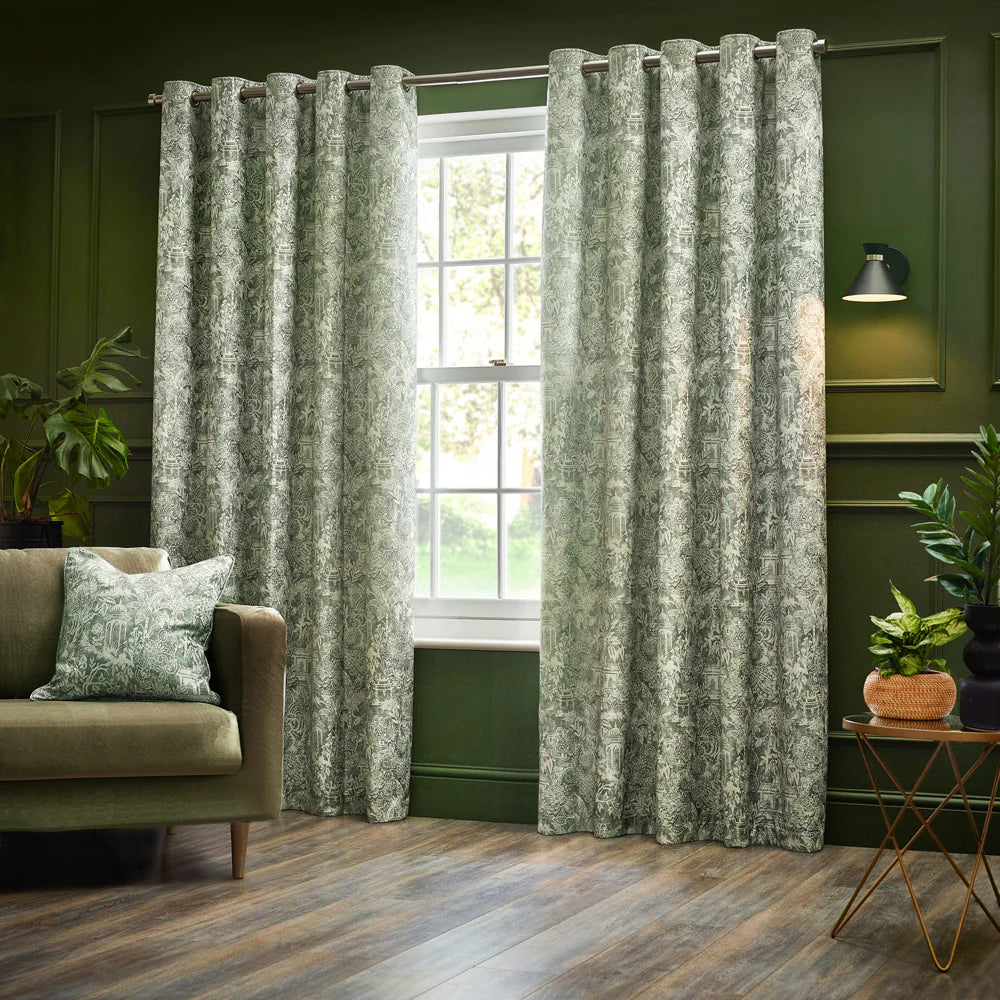 Bengal Sage Eyelet Lined Curtains