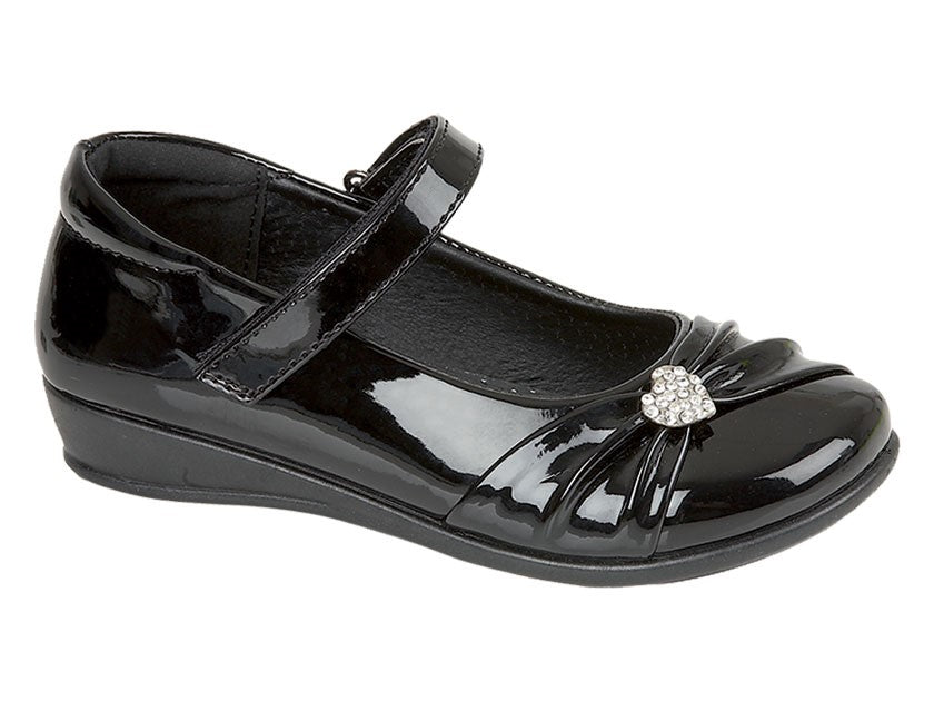 Patent Black Mary Jane Shoes With Heart Diamonte