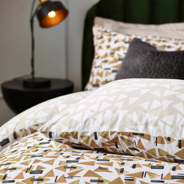 City Abstract Cotton Rich Reversible Duvet Cover Set Toffee