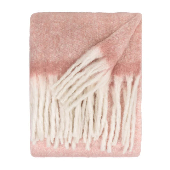 Cozy Woven Pink Tasselled Throw-140x180