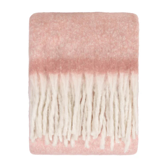 Cozy Woven Pink Tasselled Throw-140x180