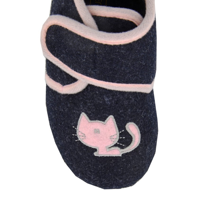 Children's Navy and Pink Cat Bootee Slippers