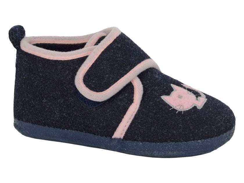 Children's Navy and Pink Cat Bootee Slippers