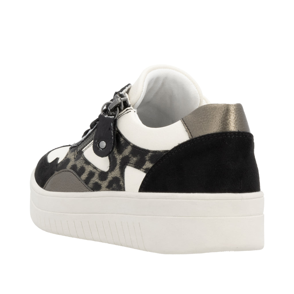 Remonte Beige and Black Leather Leopard Print Trainers