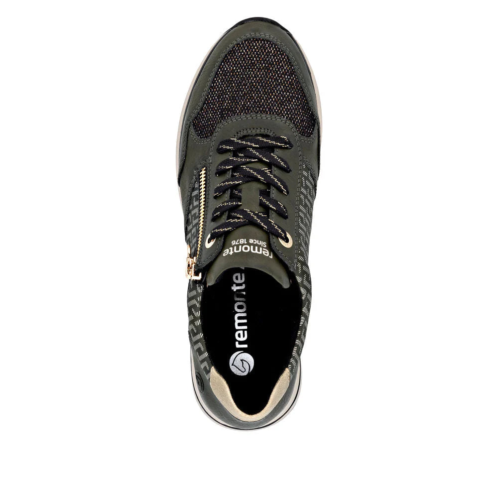 Remonte Ladies Green and Gold Sneakers