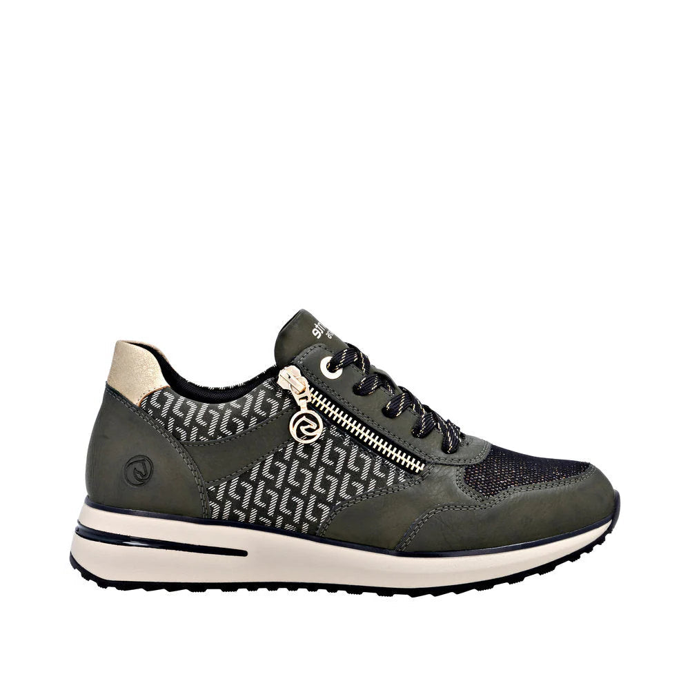 Remonte Ladies Green and Gold Sneakers