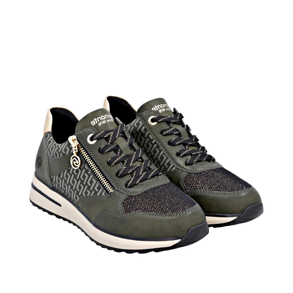 Remonte Ladies Green and Gold Sneakers
