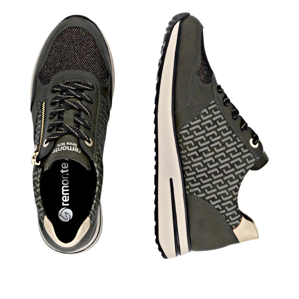 Remonte Ladies Green and Gold Sneakers