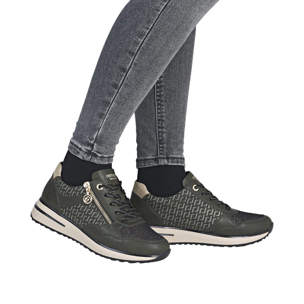 Remonte Ladies Green and Gold Sneakers