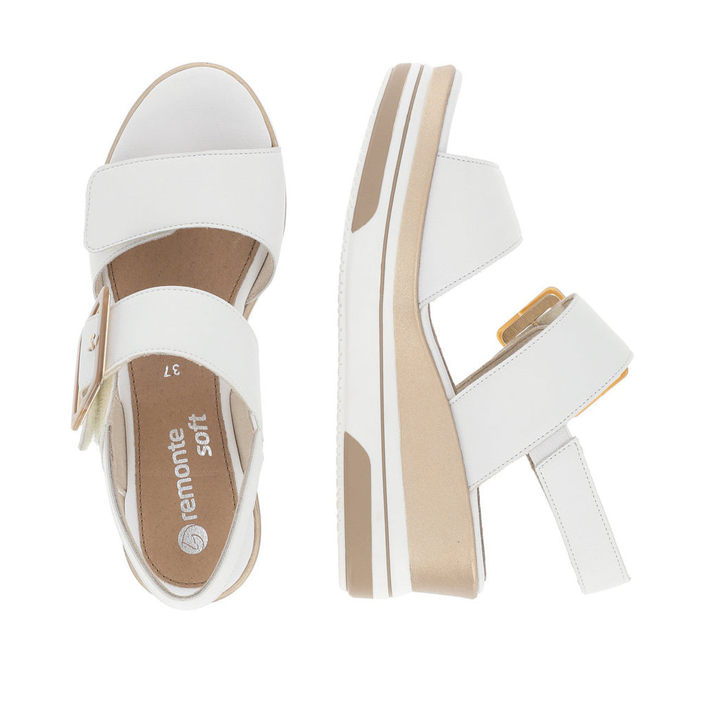 Remonte White Leather Wedge Sandals