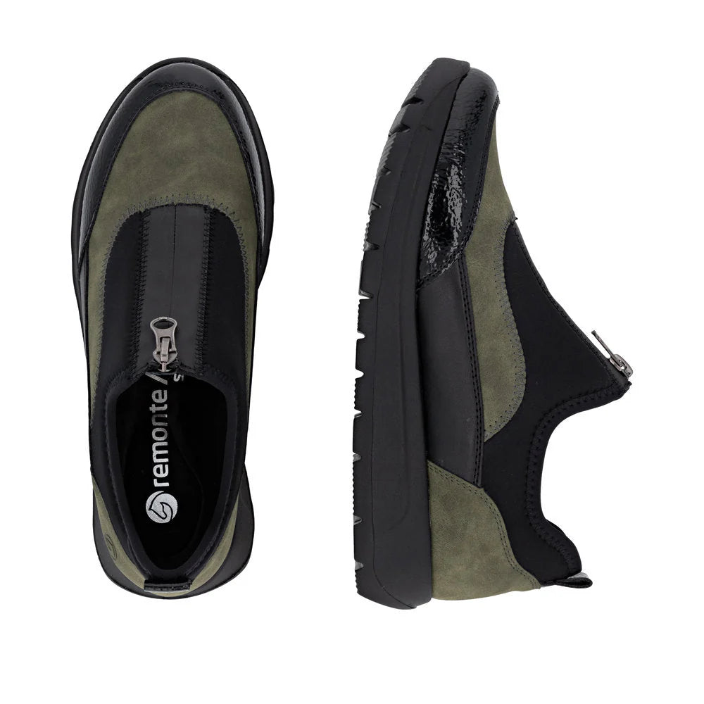Remonte Ladies Black and Green Sneakers
